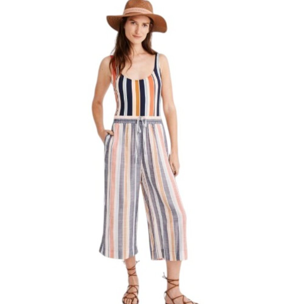 Madewell Huston Cover-Up Crop Pants in Towel Stripe in Deep Navy